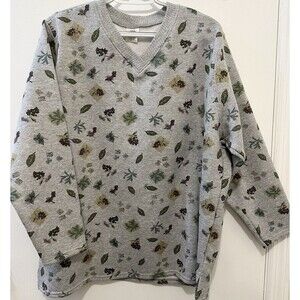 Just My Size 14W 16W Gray Leaf Print V-Neck Sweatshirt Plus
